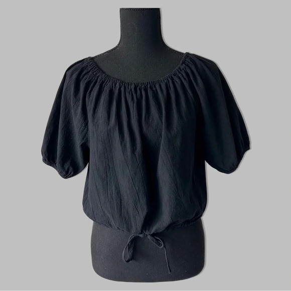 Oak +  Fort Black Puff Sleeve Cropped Blouse - Picture 1 of 13